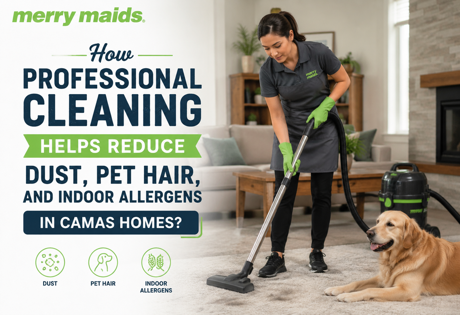 Professional house cleaning team removing dust, pet hair, and indoor allergens in a Camas WA home