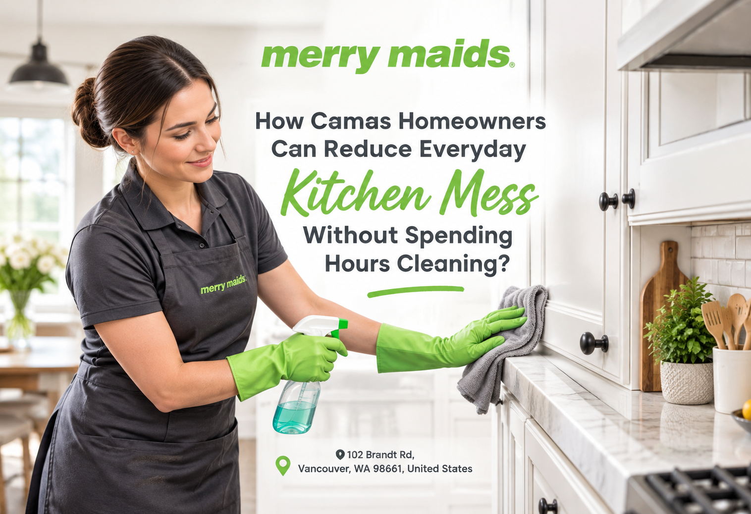 Camas WA homeowner using simple kitchen cleaning habits to reduce everyday mess and save time